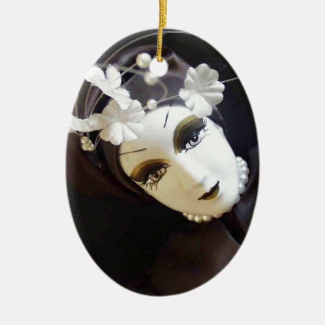 Creepy Doll Face Ceramic Ornament (Front)