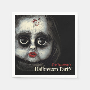 Creepy Doll Haunted Halloween Party with Name Napkin