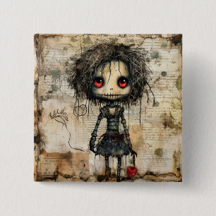 Creepy Doll with Heart 2 Inch Square Button