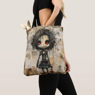 Creepy Doll with Heart Tote Bag