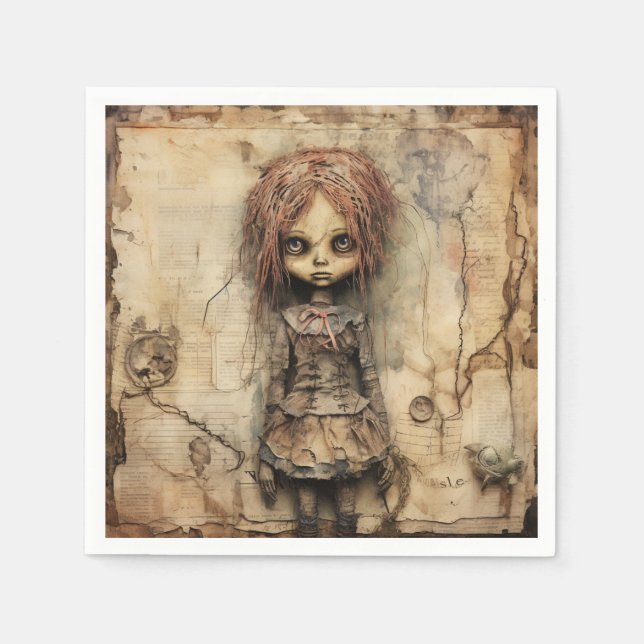 Creepy Doll with Pink Bow Napkin (Front)