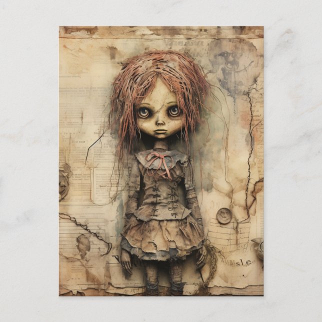 Creepy Doll with Pink Bow Postcard (Front)