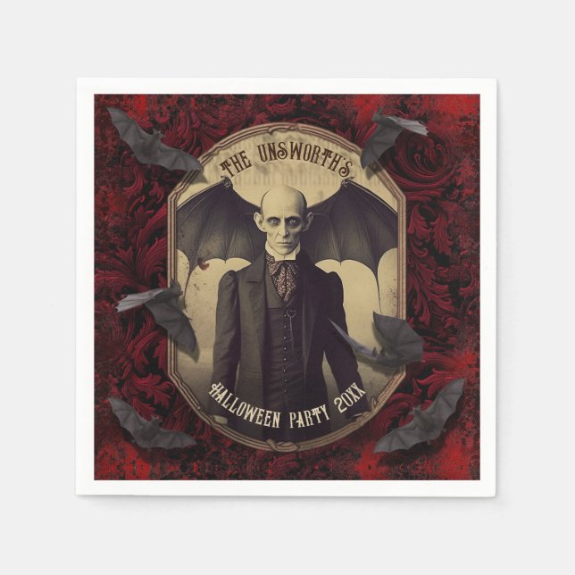 Creepy Dracula Vampire Halloween Party Napkin (Front)