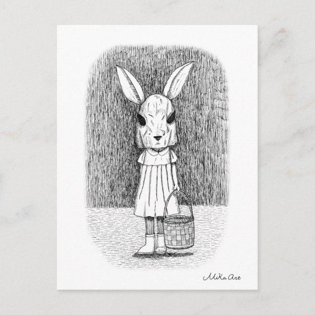 Creepy Easter Bunny Monochrome Horror Goth Art Postcard (Front)