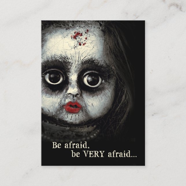 Creepy Eerie Doll Be Afraid Halloween Calling Card (Front)