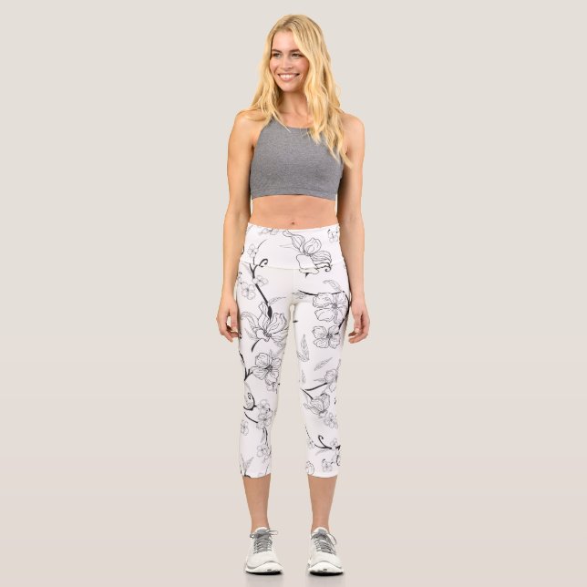 Creepy Flowers Pattern 7 Capri Leggings (Front)