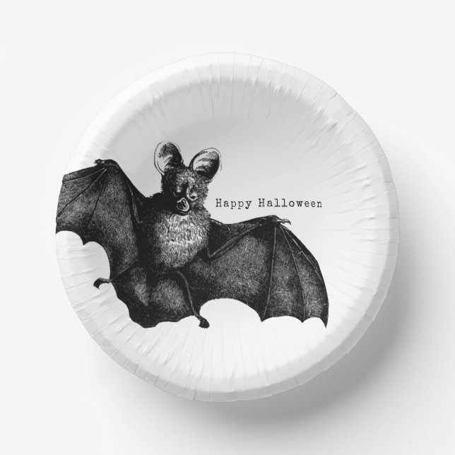 Creepy Flying Vintage Bat Halloween Party Paper Plate (Front)