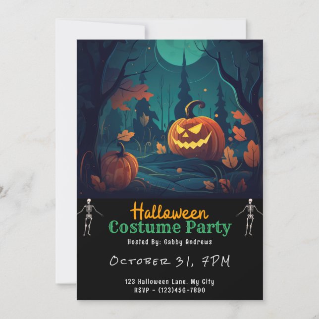 Creepy Forest Jack-O' Lantern Black Halloween Invitation (Front)