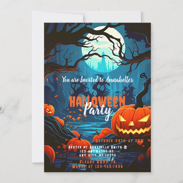 Creepy Forest Jack-O' Lanterns Halloween Party Invitation (Front)