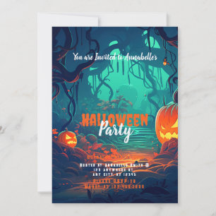Creepy Forest Jack-O' Lanterns Halloween Party Invitation