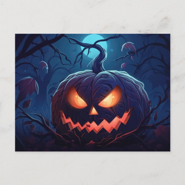 Creepy Forest with Jack-O' Lanterns Halloween Holiday Postcard (Front)