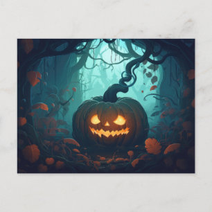 Creepy Forest with Jack-O' Lanterns Halloween Holiday Postcard