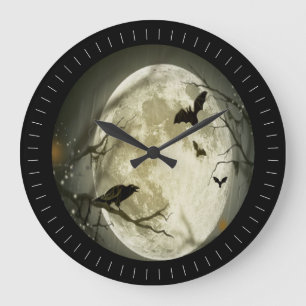 Creepy Full Moon with Birds Large Clock