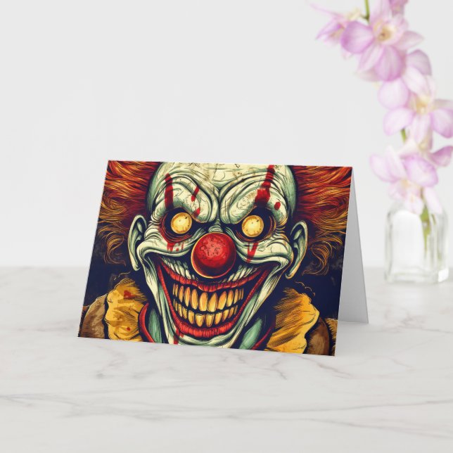 Creepy Funhouse Carnival Clown Happy Halloween Card (Orchid)