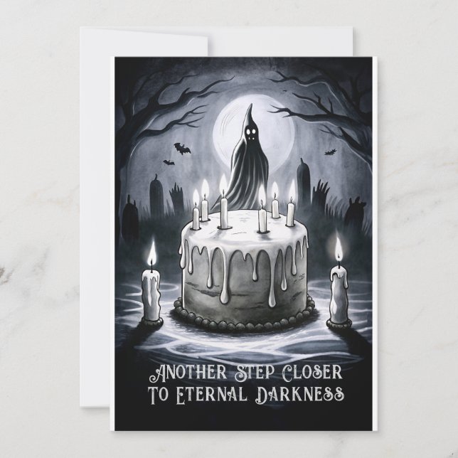 Creepy Funny B-day Greeting Ghost Cake Holiday Card (Front)
