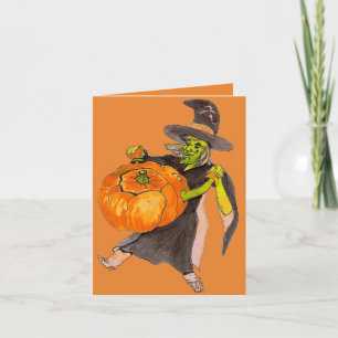 Creepy Funny Halloween Dancing Pumpkin Witch Card