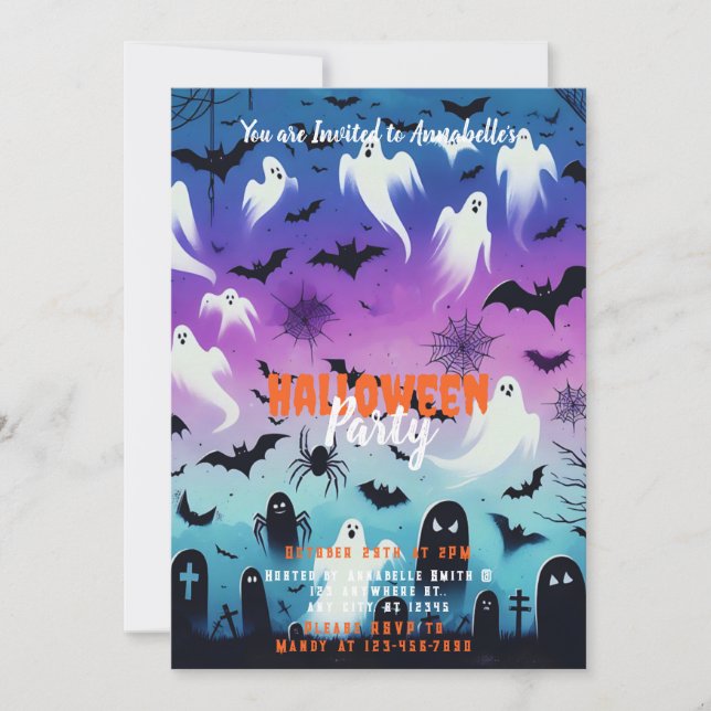 Creepy Ghost Bats Sky Halloween Party Invitation (Front)