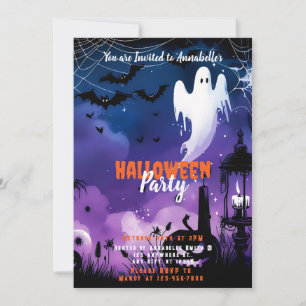 Creepy Ghost Bats Sky Halloween Party Invitation