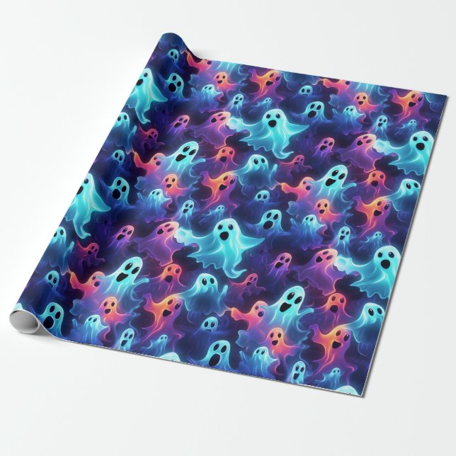 Creepy Ghost Blue Red Purple Halloween Decoupage Wrapping Paper (Unrolled)