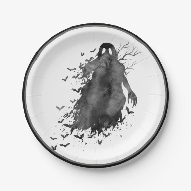 Creepy Ghost Halloween Paper Plate (Front)
