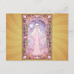 Creepy Ghost Lightning Gold Background Halloween Holiday Postcard