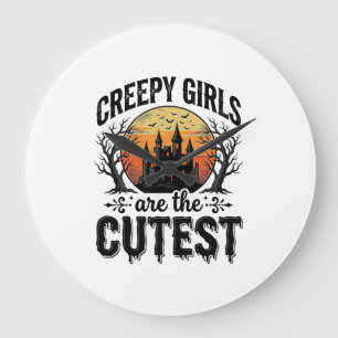 Creepy Girls Are The Cutest Halloween Vector Desig Large Clock