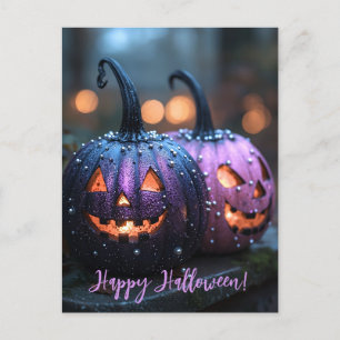 Creepy Glitter Pumpkins Halloween Greeting Card
