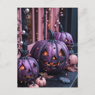 Creepy Glitter Pumpkins Halloween Greeting Card