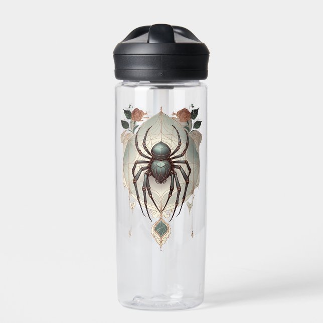 Creepy Goth Spider in Spiderweb Water Bottle (Front)