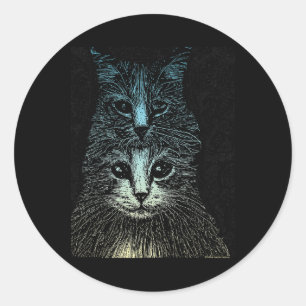 Creepy Goth Vintage Artistic Gothic Cat Classic Round Sticker