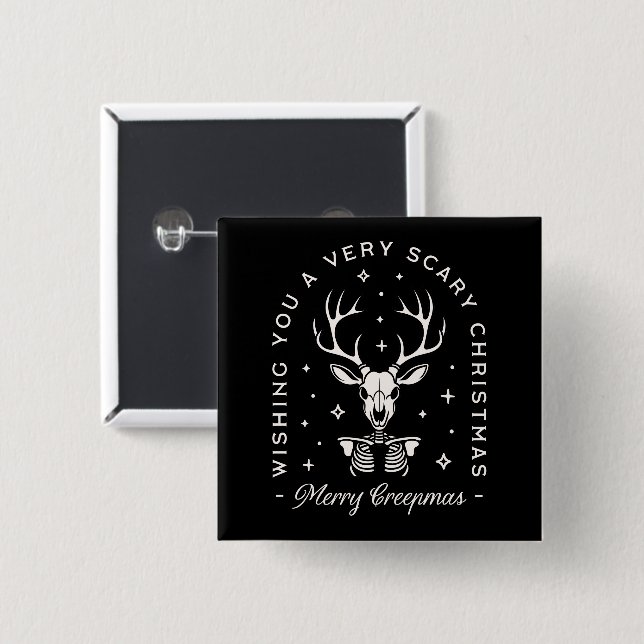 Creepy gothic dark Christmas reindeer skeleton 2 Inch Square Button (Front & Back)