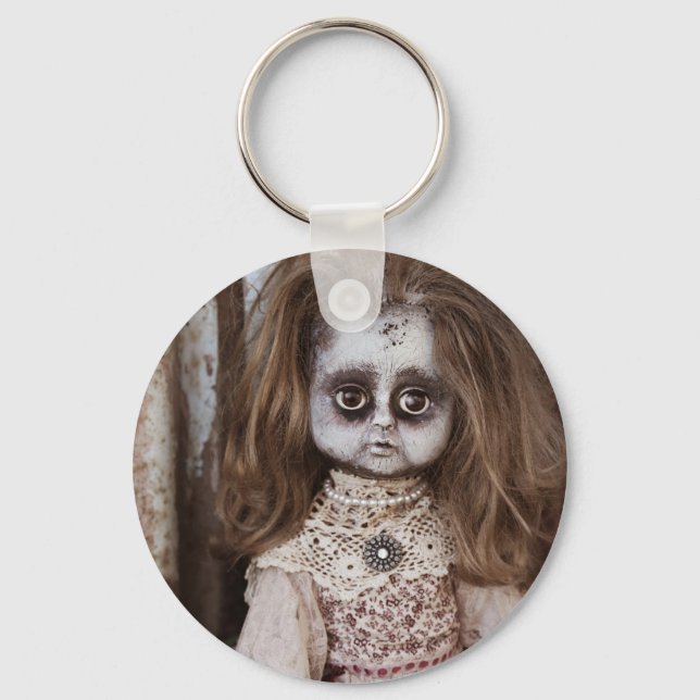 Creepy Gothic Porcelain Doll Victorian Goth Keychain (Front)