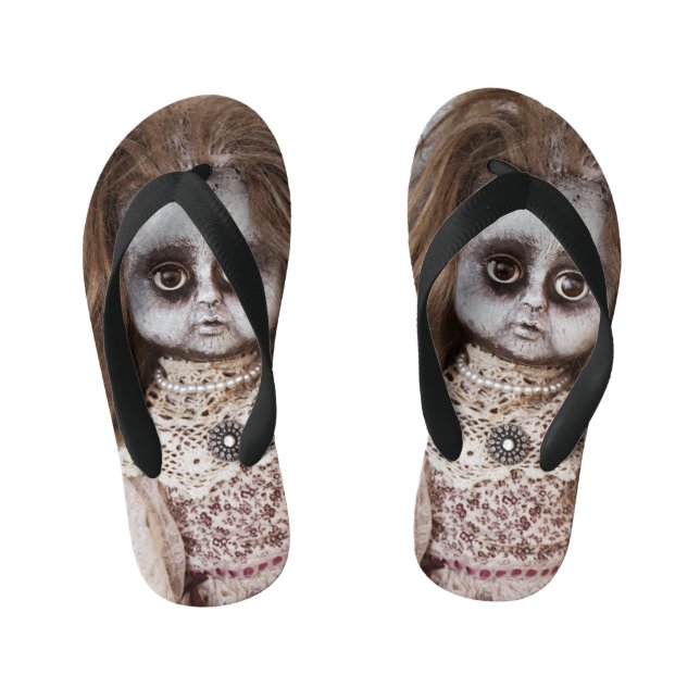 Creepy Gothic Porcelain Doll Victorian Goth Kid's Flip Flops (Footbed)