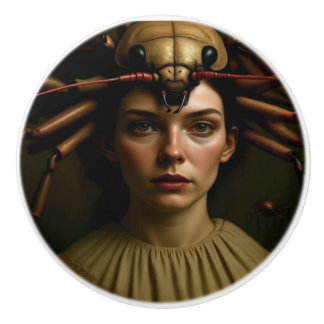 Creepy gothic-Renaissance-esque bug loves lady Ceramic Knob