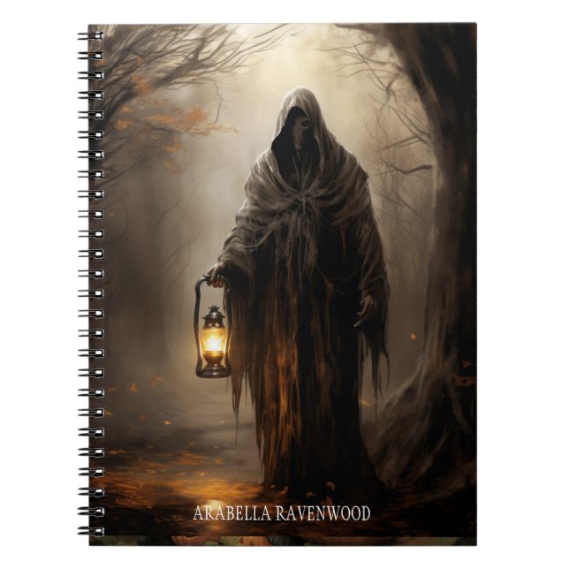 Creepy, Gothic Scary Grim Reaper Halloween Horror Notebook (Front)