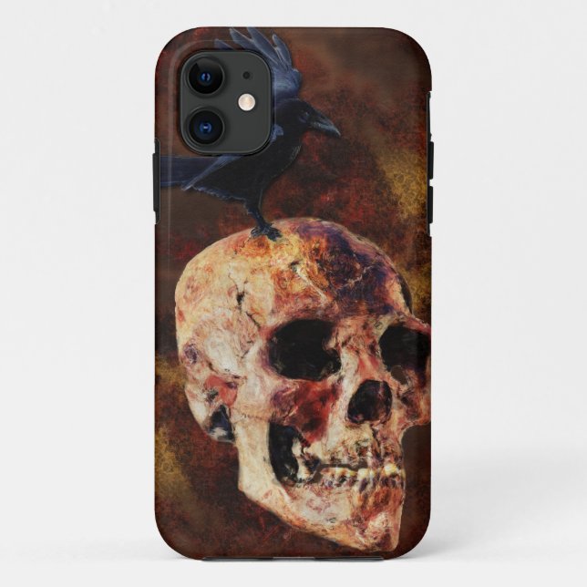 Creepy Gothic Skull and Crow - Halloween Horror Case-Mate iPhone Case (Back)