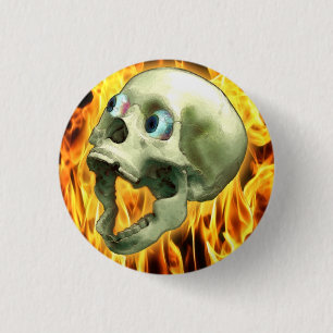 Creepy Gothic Skull, Flames, Halloween Horror 1 Inch Round Button