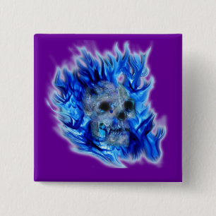 Creepy Gothic Skull, Flames, Halloween Horror 2 Inch Square Button