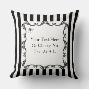 Creepy Gothic Spider Drawing Black & White Stripes Throw Pillow