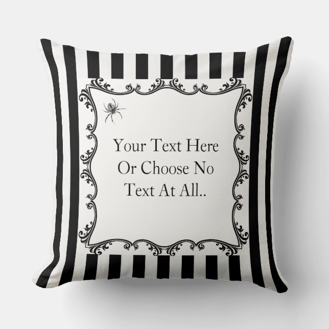 Creepy Gothic Spider Drawing Black & White Stripes Throw Pillow (Front)