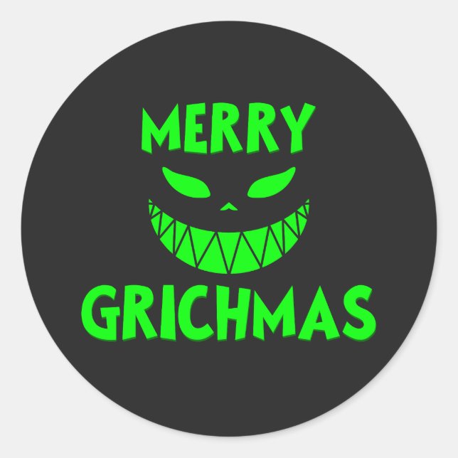 Creepy Green Grinch Christmas Face Dark Festive Classic Round Sticker (Front)