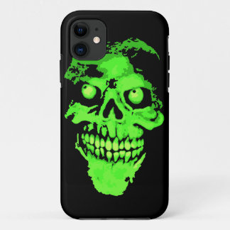 Creepy green neon style skull iPhone 11 case