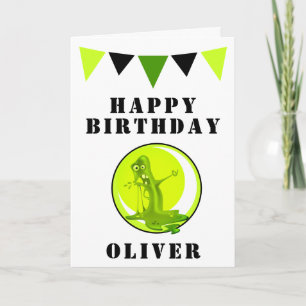 Creepy Green Slime Monster Flags Kids Birthday Card