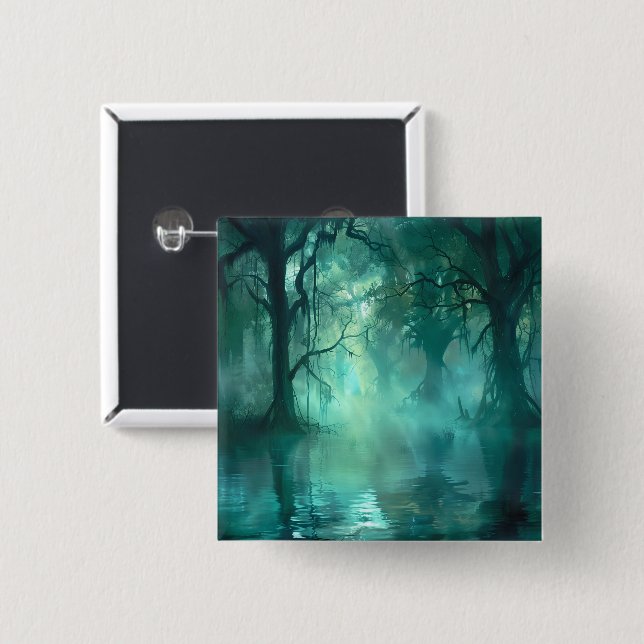 Creepy Green Swamp  2 Inch Square Button (Front & Back)