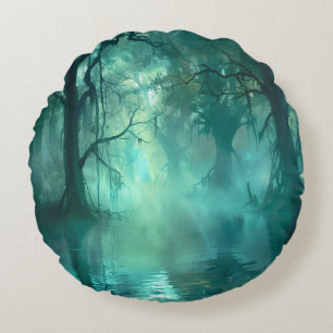 Creepy Green Swamp  Round Pillow