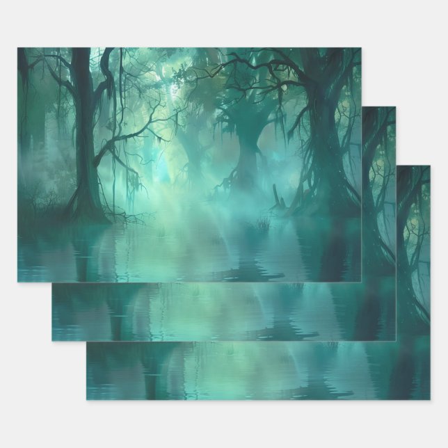 Creepy Green Swamp  Wrapping Paper Sheet (Set)