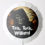 Creepy Grim Reaper Birthday Balloon<br><div class="desc">The grim reaper with his skeletal face and an ominous background makes up this scary design that says, "Tick, tock, name."</div>