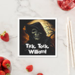 Creepy Grim Reaper Birthday Napkin<br><div class="desc">The grim reaper with his skeletal face and an ominous background makes up this scary design that says, "Tick, tock, name."</div>