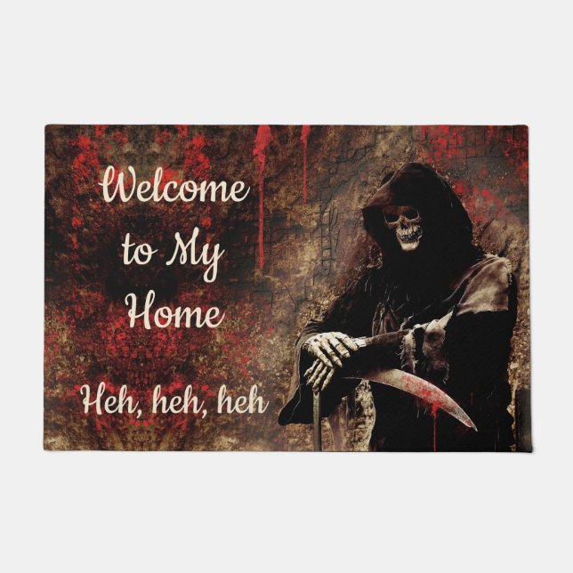 Creepy Grim Reaper bloody background Welcome! Doormat (Front)