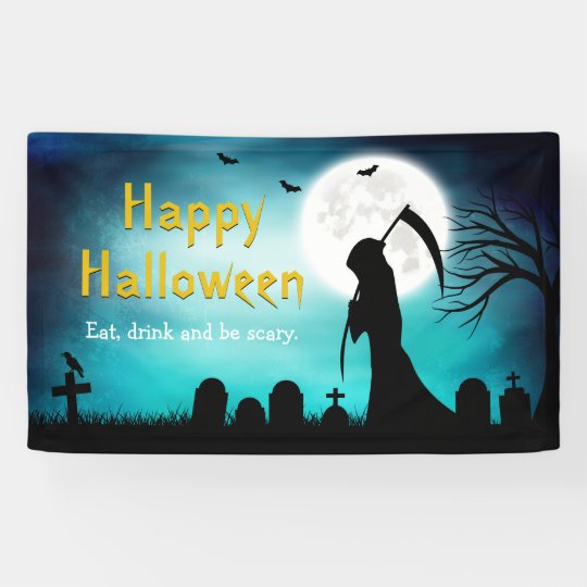 Creepy Grim Reaper Death Happy Halloween Party Banner Zazzle.ca